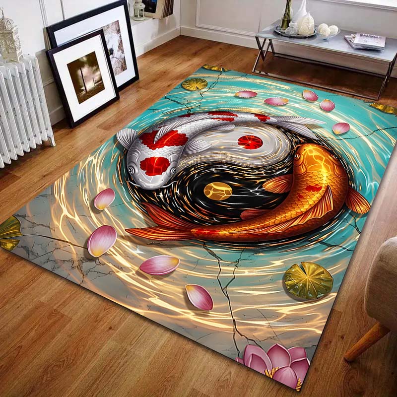 1PC Koi Yin-Yang Design Carpet for Living Room Bedroom Sofa Home Decor Rus Non-slip Floor Mat Luxury Gift