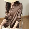 Chemisier en satin à manches longues pour femme, décontracté, ample, uni, grande taille, élégant, boutonné, vintage, simple, pour le bureau, 25678