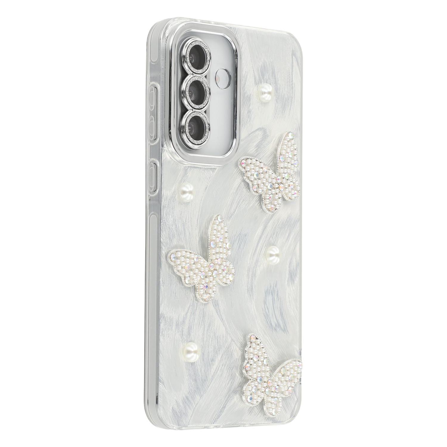 

For Samsung Galaxy S25+/S24+ Case Butterfly Pearl Decor IMD PC+TPU Phone Cover with Glass Lens Film As Shown F