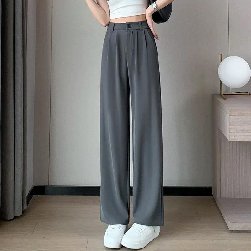 Women's High Rise Wide Leg Pants Loose Fit American Trend Drapey Straight Leg Pocket Polyester Casual Long Trousers