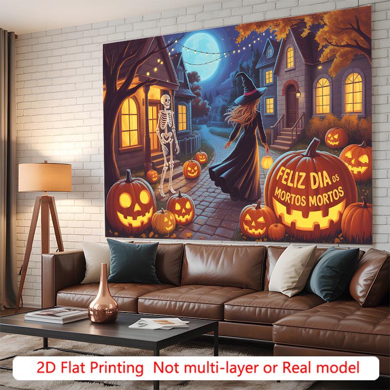 Party Backdrop Halloween Flat Spooky Witches Pumpkins Skeletons Hanging Round Photo Booth Decor Party Decor