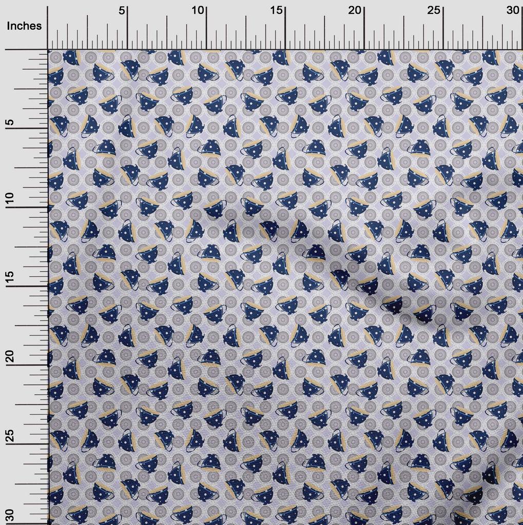oneOone Cotton Flex Dark Blue Fabric Utensils Cup Dress Material Fabric Print Fabric By The Yard 40 Inch