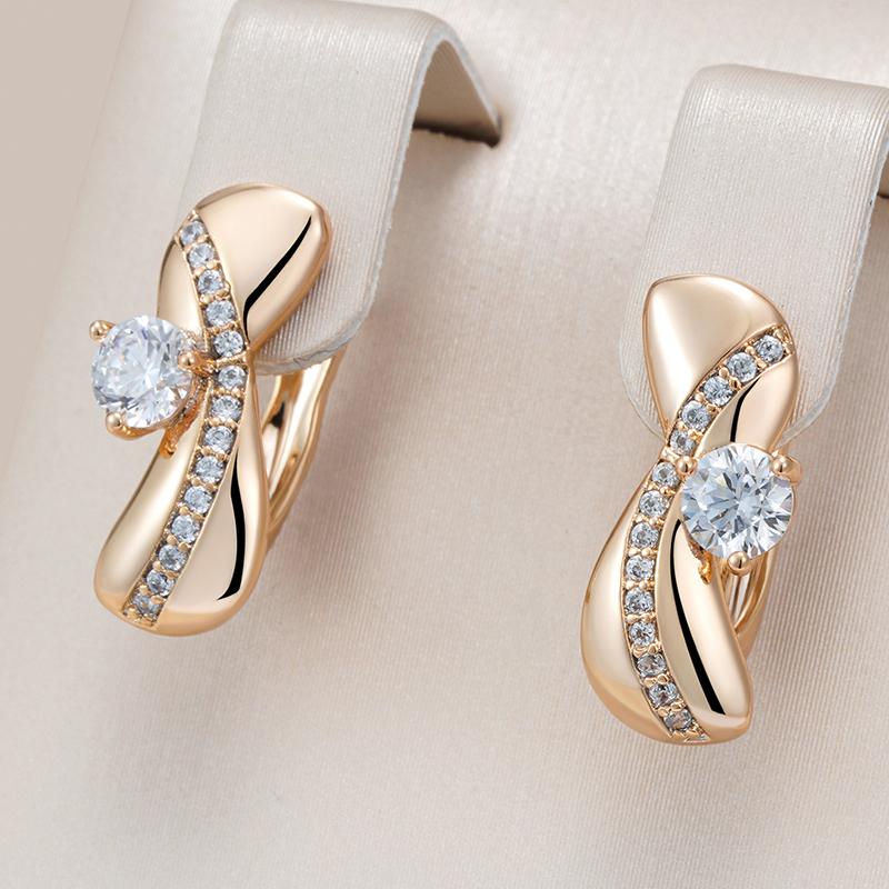 Unique  Rose Gold Color Symmetry Dangle Earrings For Women Luxury White Natural Zircon Accessories Daily Fine Jewelry