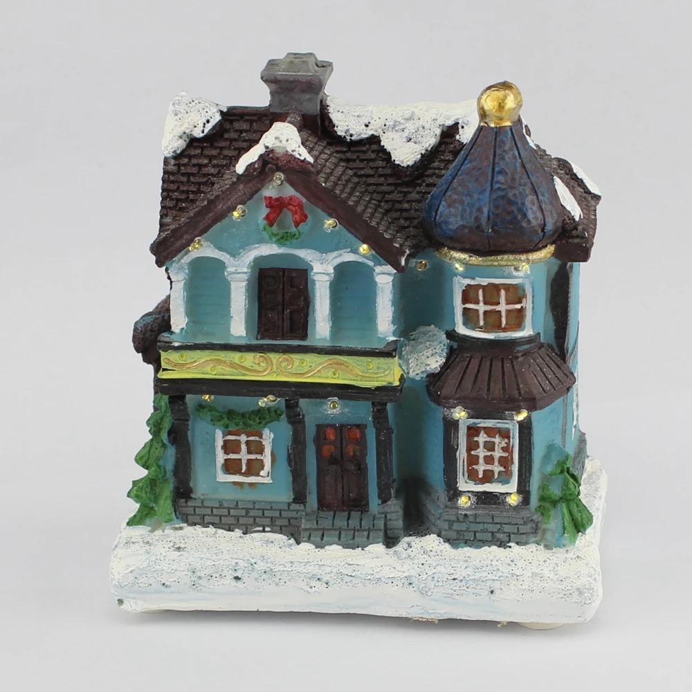 Christmas Scene House Village Building Collectible Figurines with Fiber Optic Led Light Home Holiday Sence Decoration Fireplace