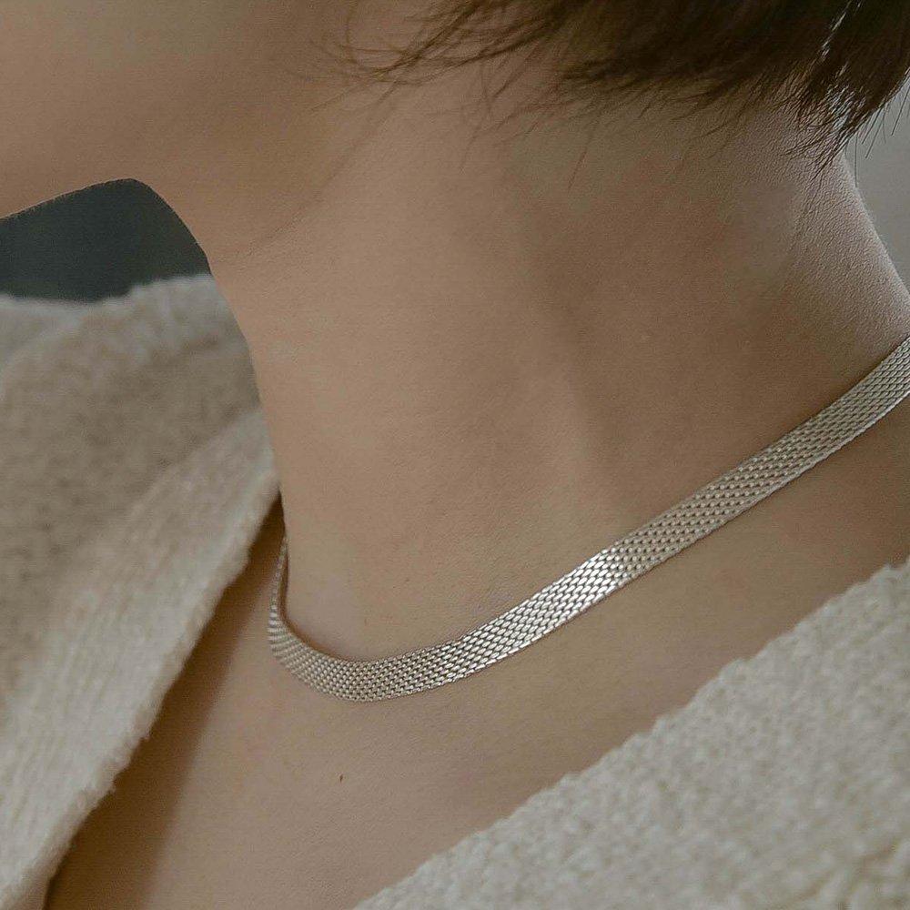 925 Silver Mesh Net Chain Necklace Wide Choker Chain Necklace