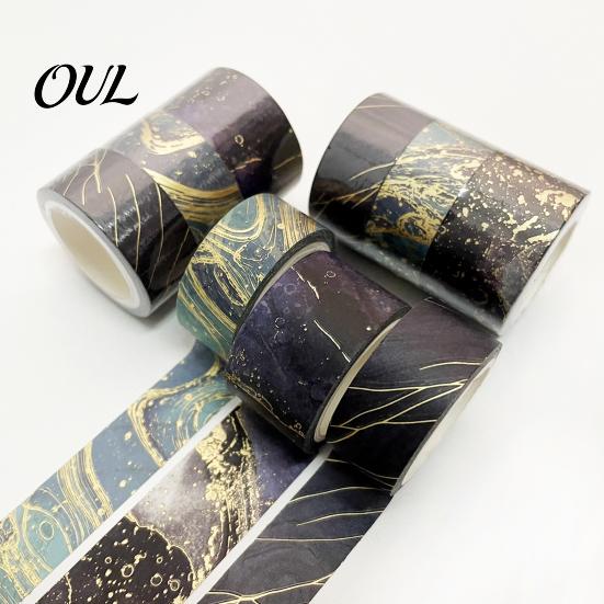 Scrapbooking Supplies 3 Rolls Golden Foil Washi Tape, Retro Plaid Leaf Pattern Decorative Lightweight Tape Masking Adhesive for DIY Crafts,