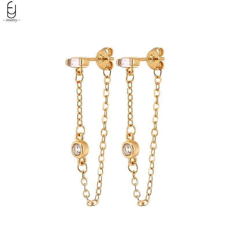 925 Silver Needle Luxury Long Chain Tassel Crystal Stud Earrings For Women Exquisite Pendant Gold Earrings Fine Jewelry