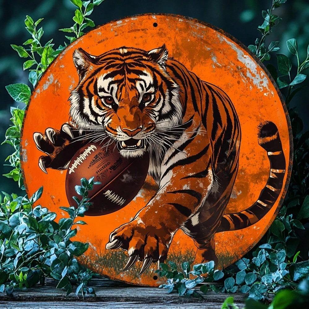 Vintage Tiger Football Metal Tin Sign Wall Art for Home Bar Kitchen Room Decor