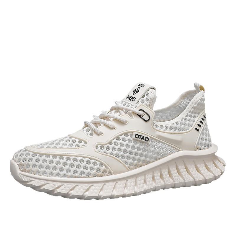 

Men s shoes summer new hollow breathable casual versatile mesh shoes soft sole wear-resistant running mesh sports trendy shoes 39 бежевий