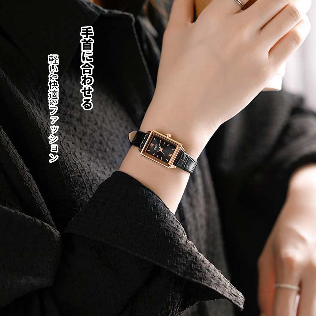 RORIOS Women's Watch, Popular, Lightweight, Square Analog, Japanese Movement, Stylish, Waterproof Quartz Watch with Leather Band, Casual Style,