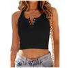 Women's Fashion Casual Solid Color Crewneck Button Sleeveless Crop Sexy I-top Vest