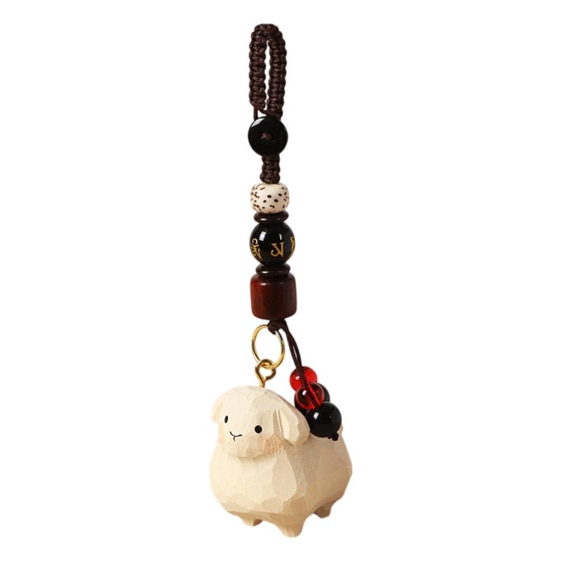 Handmade Wooden Lamb ornaments Animal Keyring Decorative For key Backpacks Gift