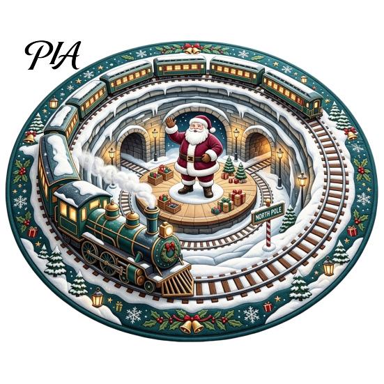 Holiday Welcome Rug for Entryway Round 3D Christmas Rug, Vortex Optical Illusion Area Santa Snowman Staircase Versatile Mat Depth Pattern, Non-slip