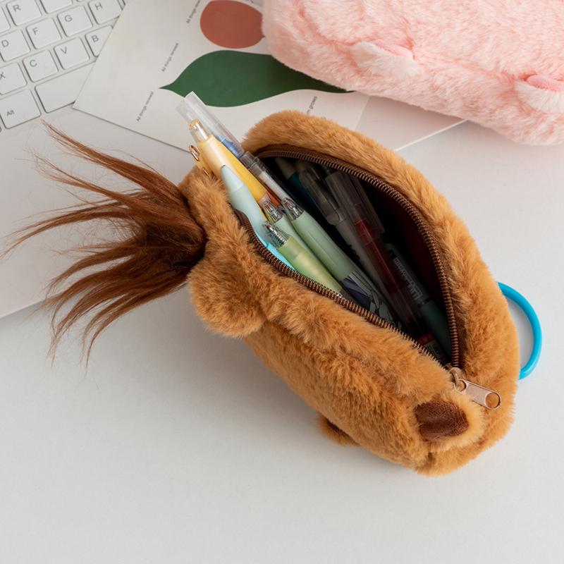 Kawaii Cartoon Creative Pencil Bag Student Capybara Plush Stationery Storage Bag Large Capacity Learning Stationery Supplies