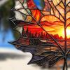Maple Leaf Sun Catcher Sunset Hanging Decoration Stained Glass Style Acrylic Ornament for Bedroom Kitchen Window Balcony