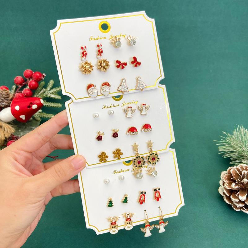 Christmas Earrings Set Colorful Santa Reindeer Snowman Drop Resin Designs Festive Holiday Gift Card Package Accessories
