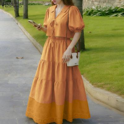 Women Short Sleeve Blouse and Long Skirts Summer Two Piece Suit Sets