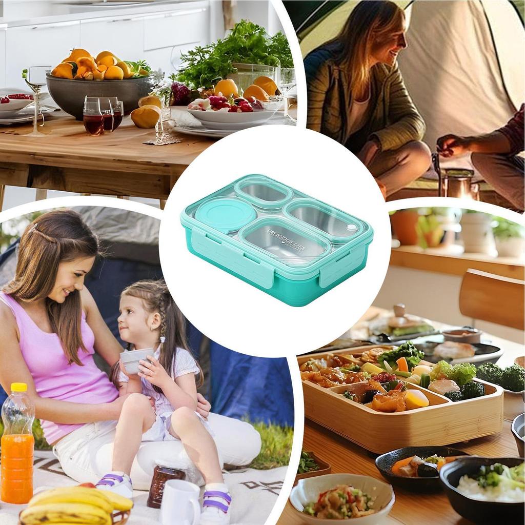 Stainless Steel Lunch Boxes Leak Proof Large Capacity 4 Compartment Storage Portable Lunch Container For Offices Camping School