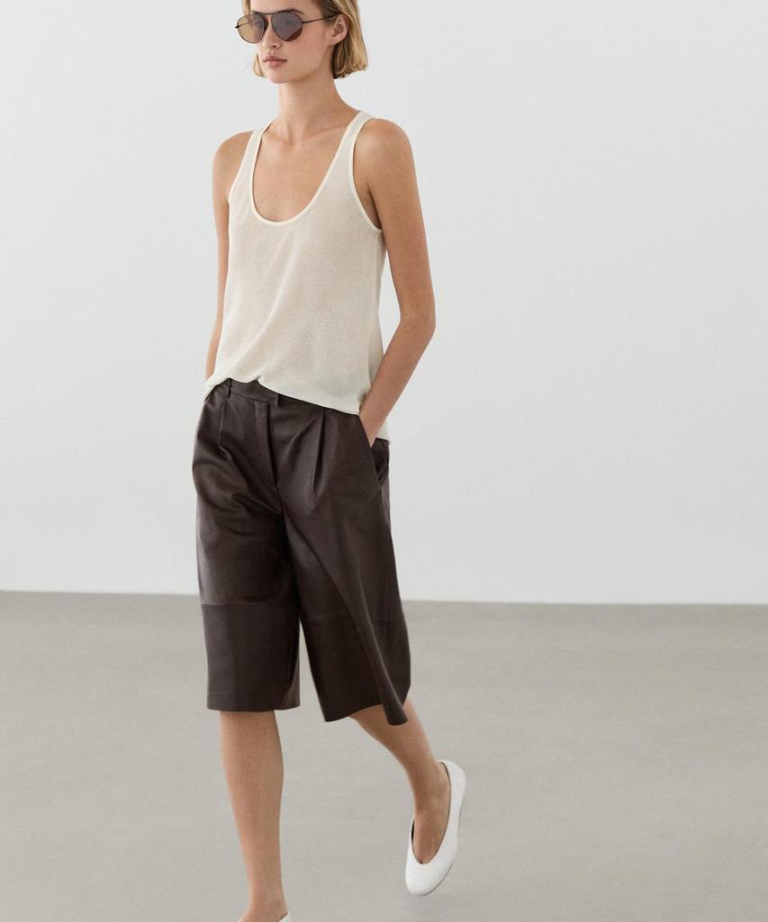 Masimodutti Long Napa Leather Bermuda Pants