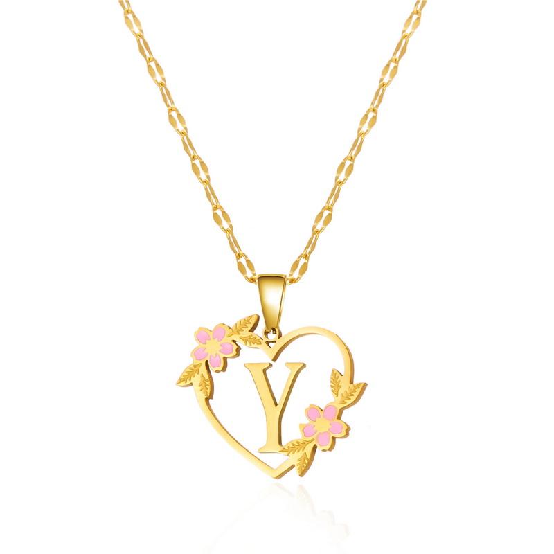 Gold Color Dainty Flower Initials Necklace for Women Trendy Stainless Steel Heart Letter Choker Necklace Alphabet Jewelry Gifts