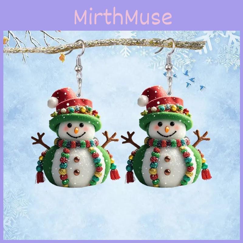 Christmas Themed Snowman Pattern Women Acrylic Earrings For Women And Girls