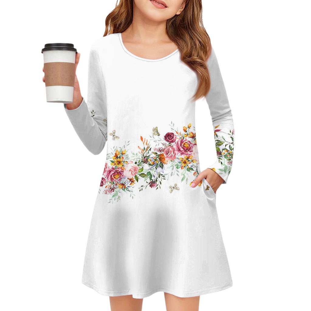 Girls' Long Sleeve Dress - Color Pocket Dress