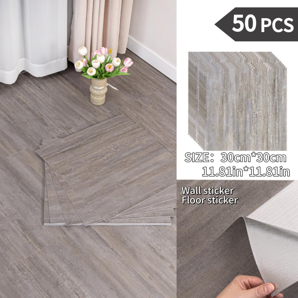 NINETAI Peel And Stick Floor Tile, 50pcs Vinyl Plank Wood Grain Look 11.81in*11.81in/48 Sq.Ft, Kitchen Mats For Floor