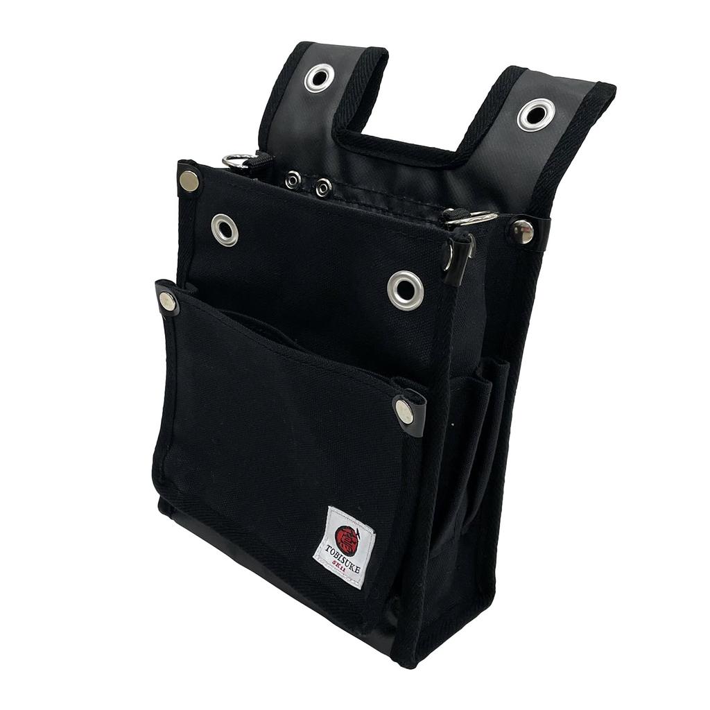 SK11 Canvas Tobi Waist Pouch, 2-Tier, Black, TSH-2DBS-BK, Slim, Reinforced Bottom, with Inner Pocket