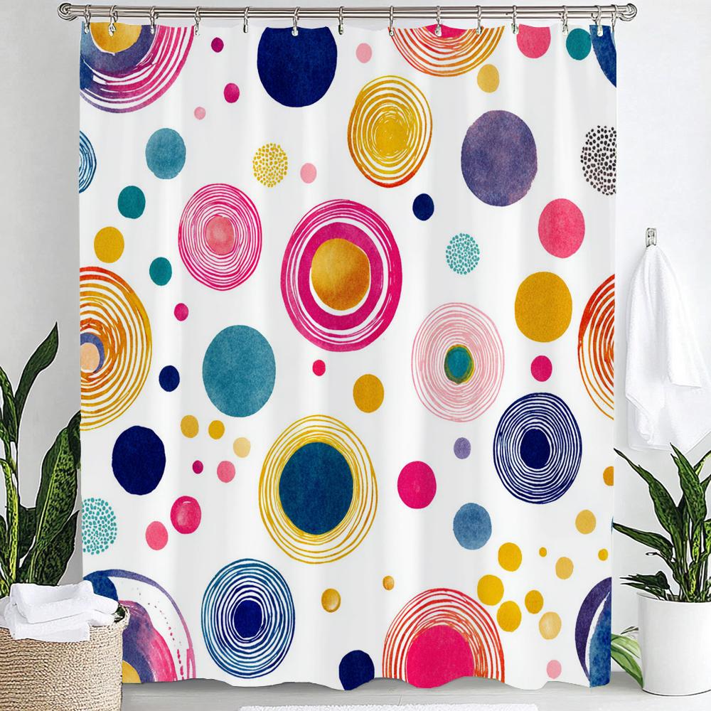 1pc Modern Minimalist Color Dot Pattern Shower Curtain,Bathroom Decorative Curtain, Printed Fabric Home Curtain with Hooks