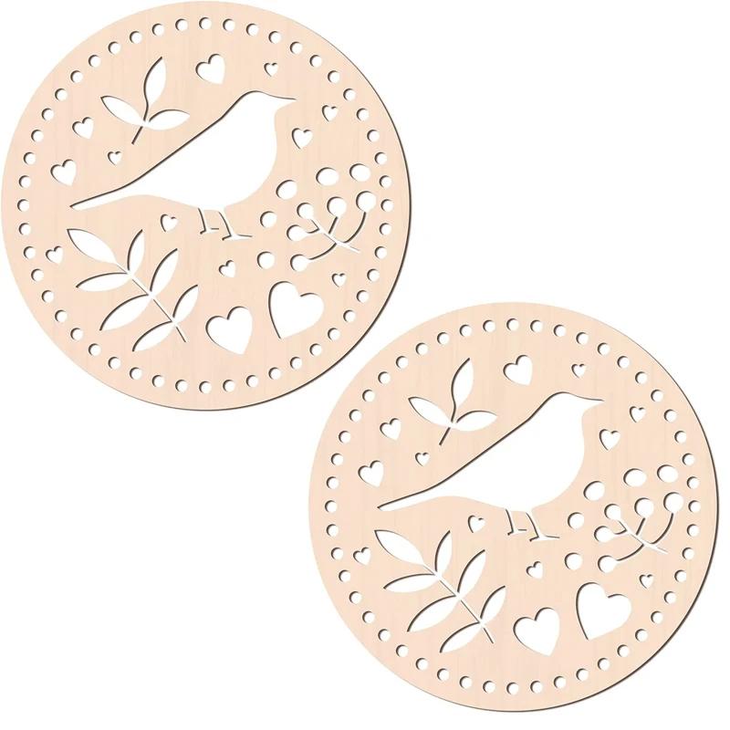 2Pcs Wooden Creative Circular Hollow Pattern Bag Base DIY Wooden Weaving Products And Home Decoration