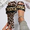 New Leopard Print Open-toed Flat-bottomed Slippers Women's 2025 European and American Large-size Summer Wear Fashion Beach Cool Slippers