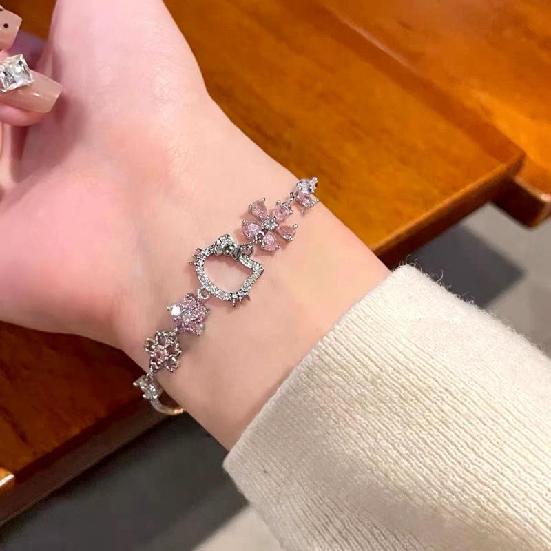 

Korean Pink Zircon Cat Flower Bracelet – Sweet, Versatile & Cute Hand Jewelry серебряный