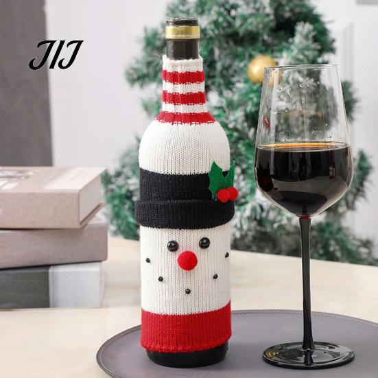 Stretchy Knit Bottle Topper Christmas Wine Cover, Holiday Knitted Champagne Bag, Snowman Santa Decorative Holders Claus Elk Sweater for New Year Party