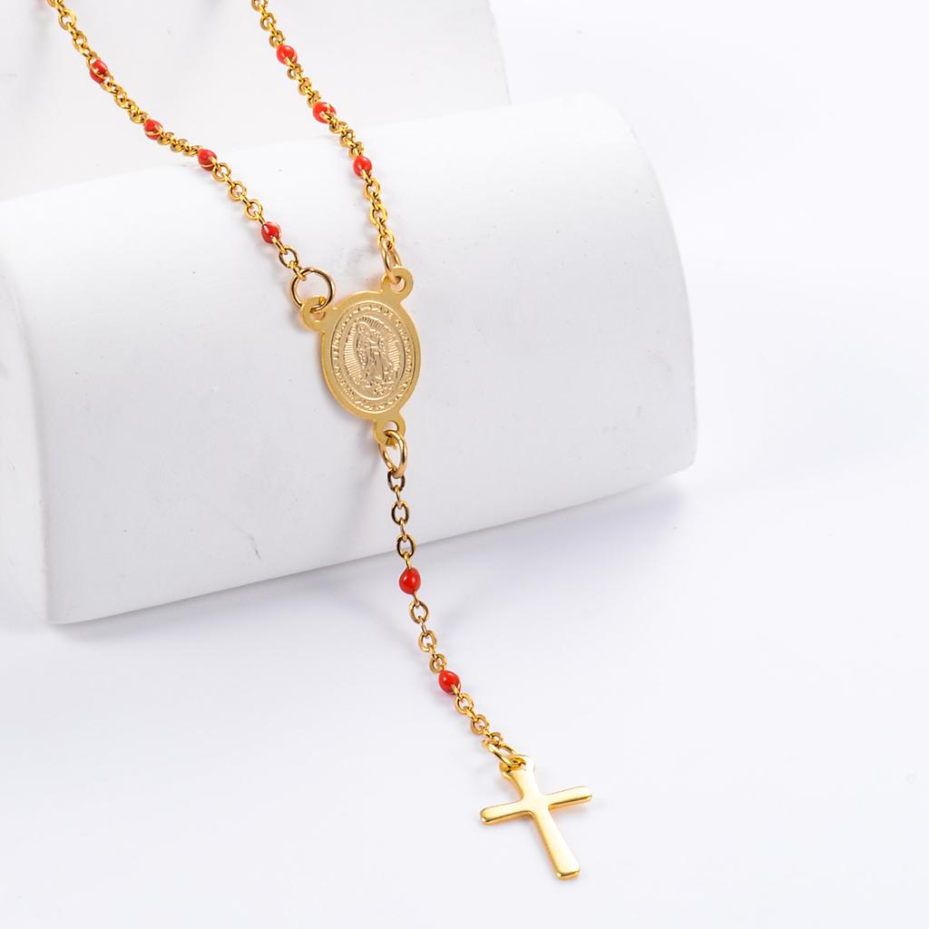 Stainless Steel Rosary Beads Christianity Necklaces Jesus Long Chains For Woman/Man Cross Pendants Christian Jewelry Prayer