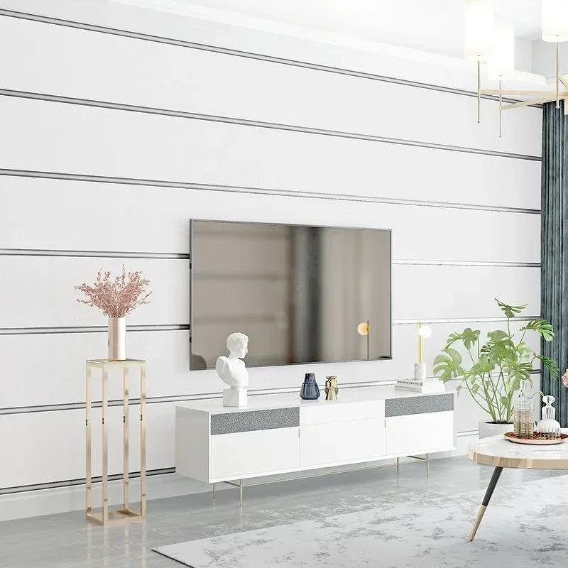 Simple Imitation Deer Skin Velvet Wallpapers Plain Non Woven Fabric Wide Stripe Living Room TV Background Decoration Wallpaper