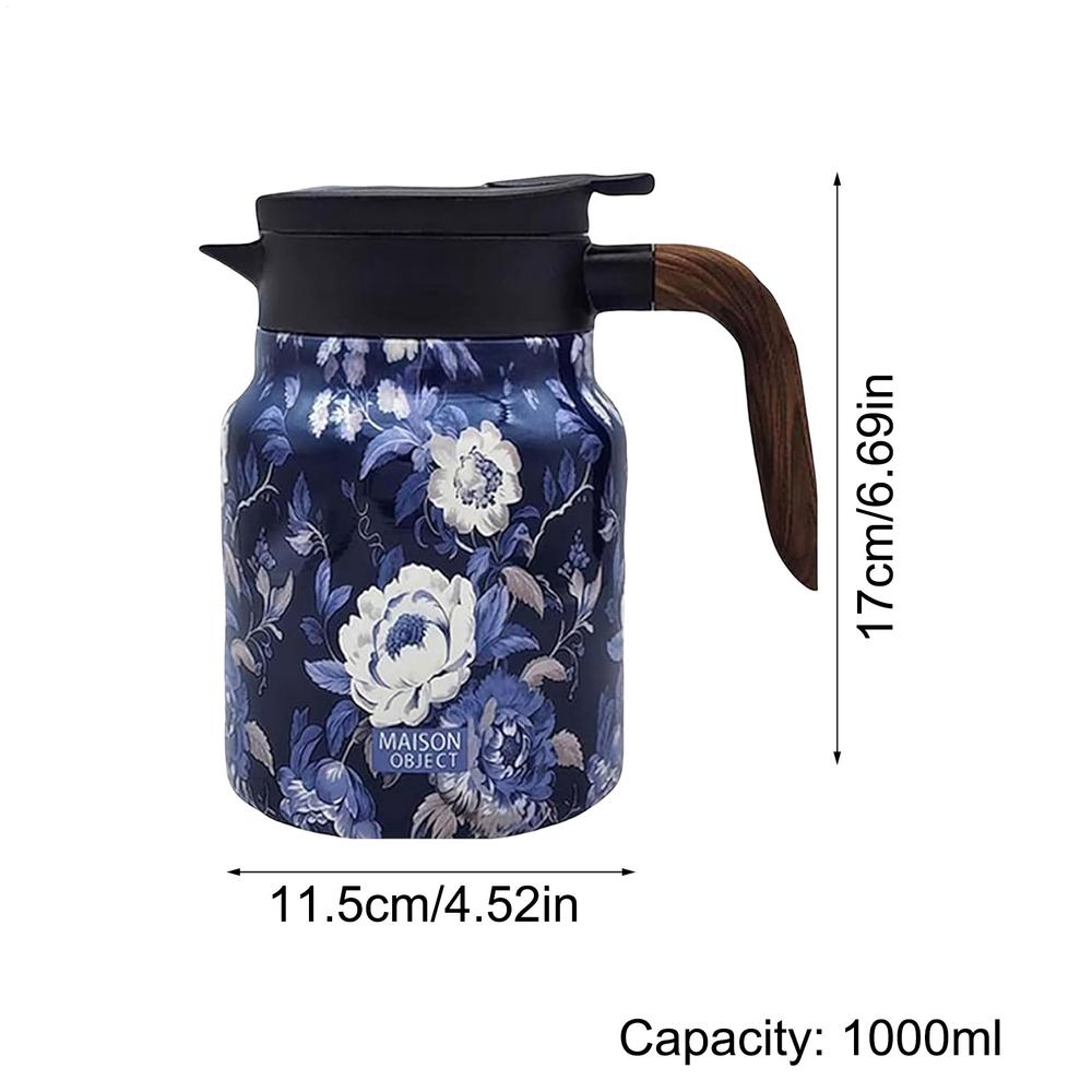 Vintage Floral Pattern Tea Thermos Stainless Steel Tea Kettle Tea Separation Thermal Insulation Pot Built In Infuser for Home