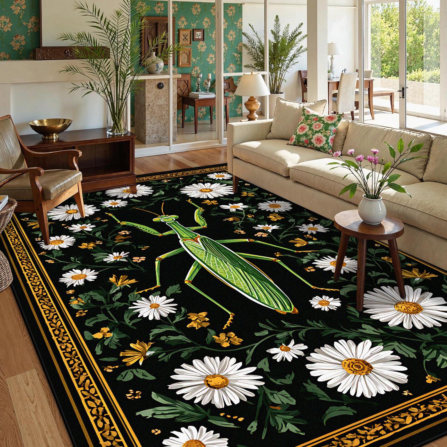 

Plant Pattern Decoration Carpets Living Room Easy Clean Fluffy Retro Garden Rugs Large Area Non-slip Outdoors Courtyard Foot Mat 60x90cm