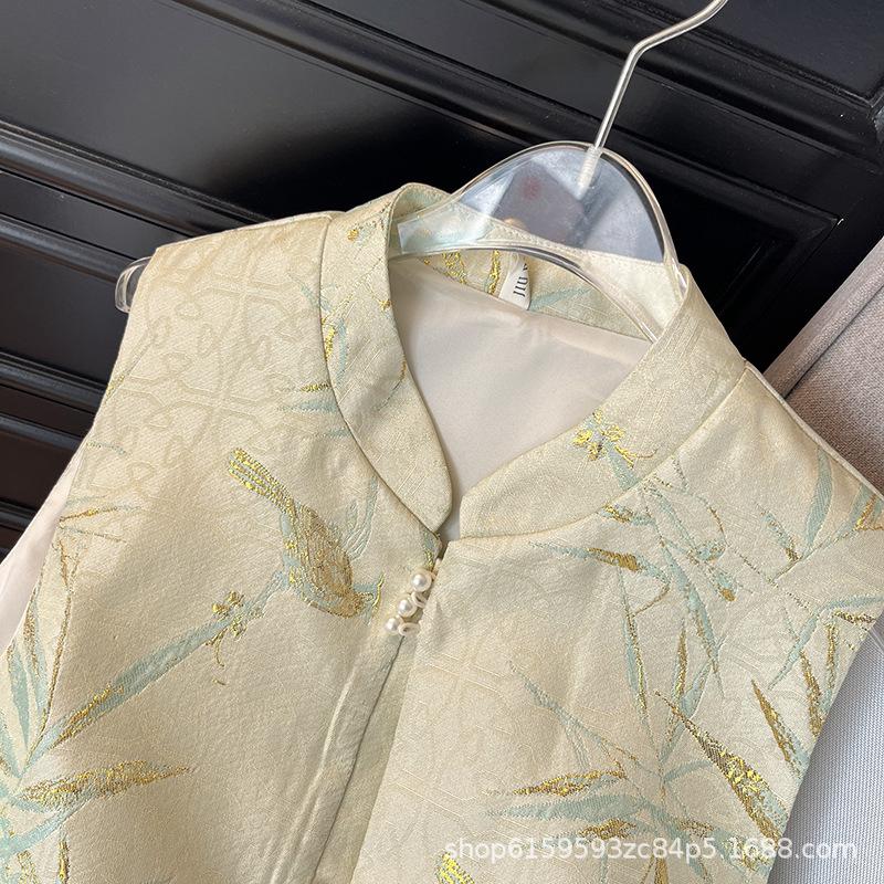 Jacquard Vest Women's Early Spring Retro Brocade Disc-buckled Small Top