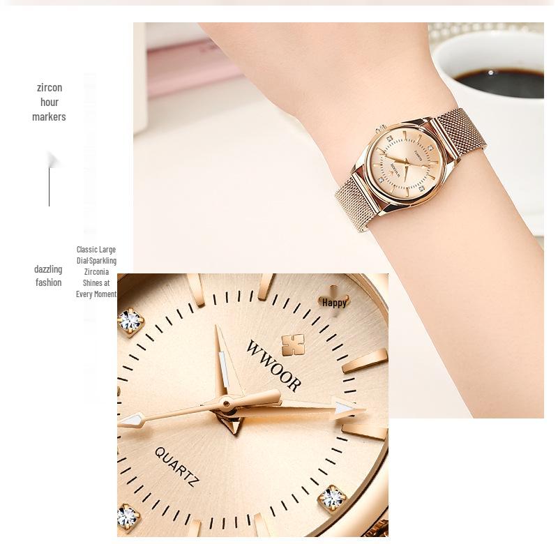 WWOOR Women's Mesh Band Quartz Waterproof Watch
