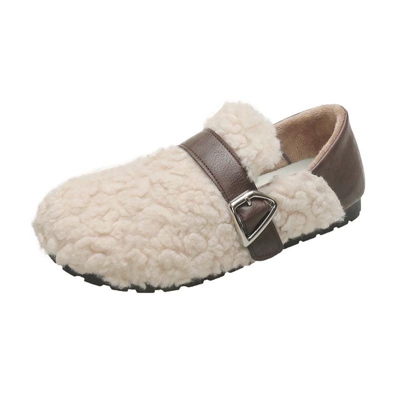 Autumn and Winter Women's Shoes Plus Velvet Casual Flat Cotton Shoes Round Toe Cotton Slippers