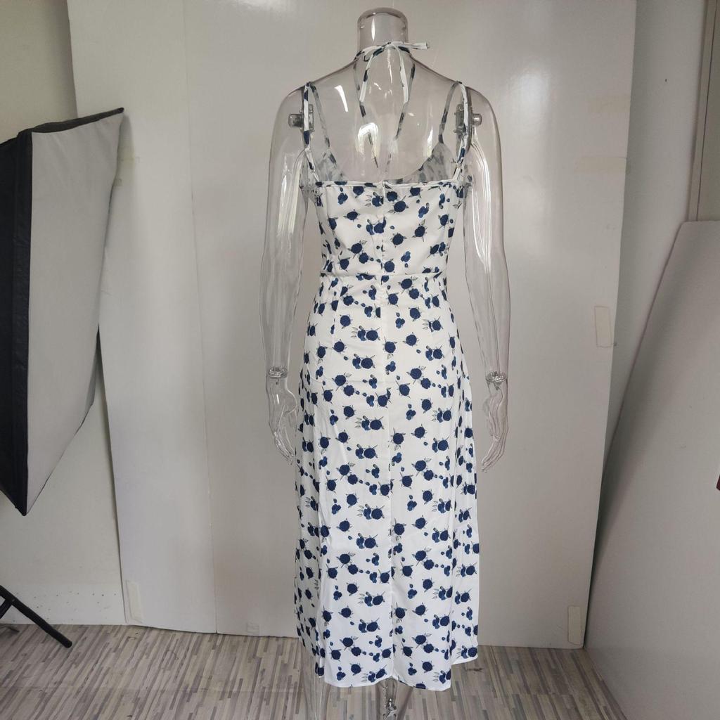 2026 Spring Collection: Women's Printed Camisole Slit Long Dress - European & American Style