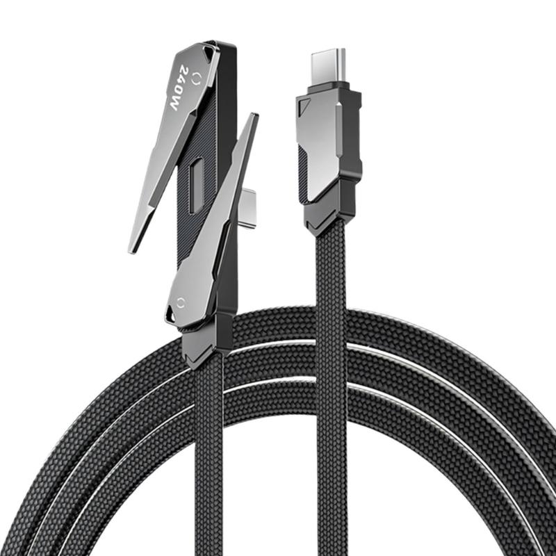 

120cm Foldable Stand Data Cable With Zinc Alloy Connectors And Braided Cover Fast Charging For Phones Laptops