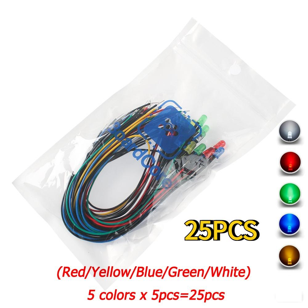 

25-50pcs 5mm Prewired LED Diode Lights Kit 12V Ultra-Bright White Red Green Blue Orange Yellow Emitting Diodes Lamp DIY Projects