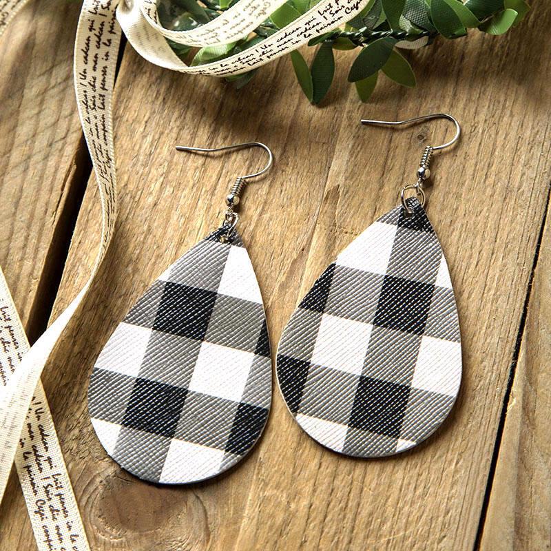 

Plaid Christmas Leather Earrings - Double-Sided PU Design.