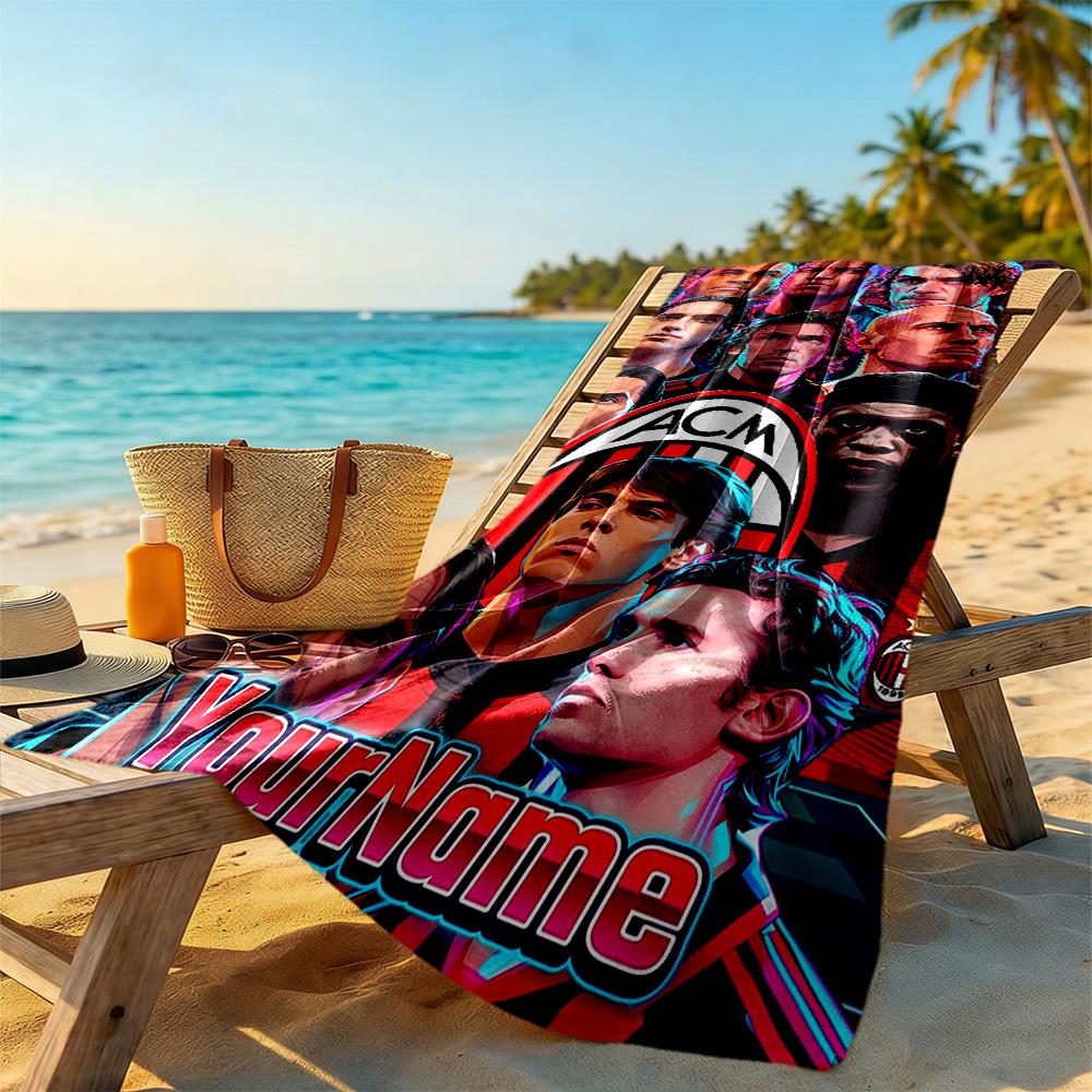 Ac Milan Customize Your Name Beach Towel Quick-Dry Soft Microfiber Suitable for Sports Travel Swimming Yoga Bathroom Beach And Pool