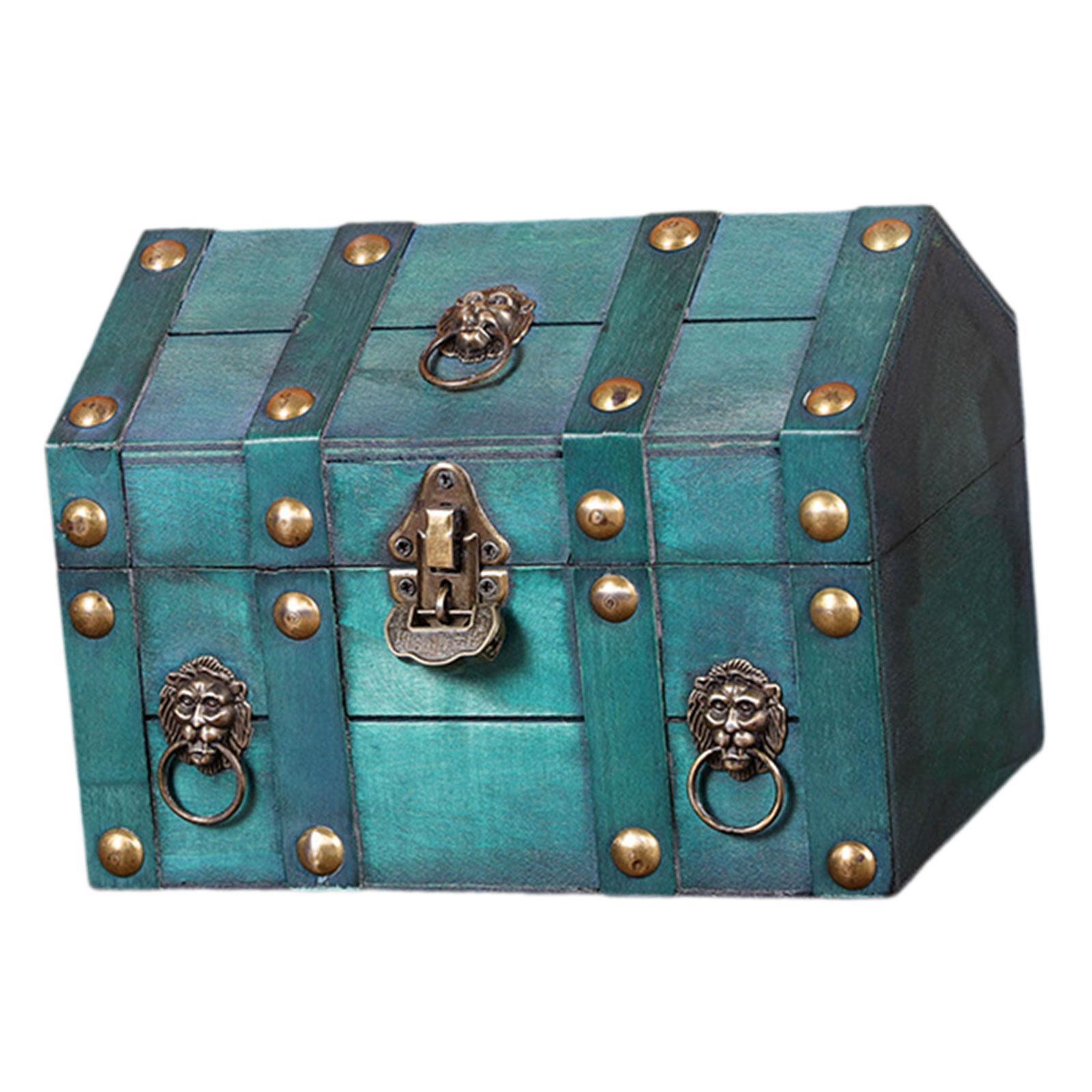 

Шкатулка из массива дерева с замком и ключом Винтажный дизайн Креативная с откидной крышкой Ювелирная зелёный