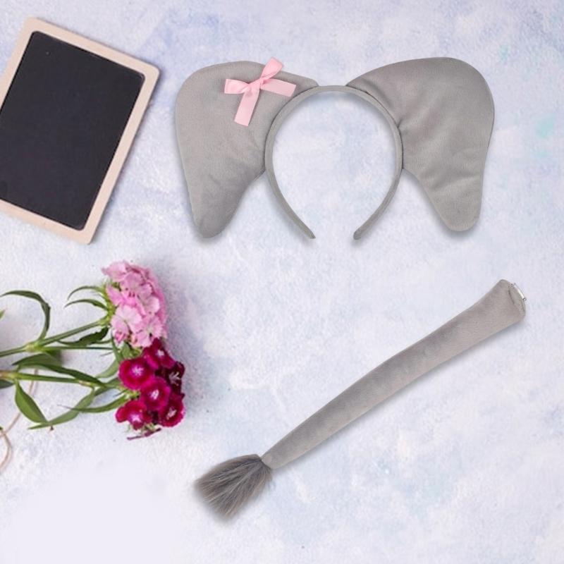 2Pcs Elephant Costume Set Elephant Ears Headband with Elephant Tail for Kids Girls Halloween Cosplay Party Costumes