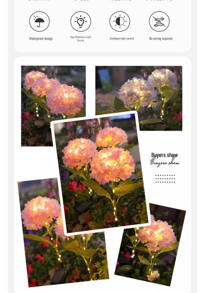 Hydrangea Solar-Powered Outdoor Flower Lamp: Cross-border Waterproof Decorative Light for Lawn and Courtyard.
