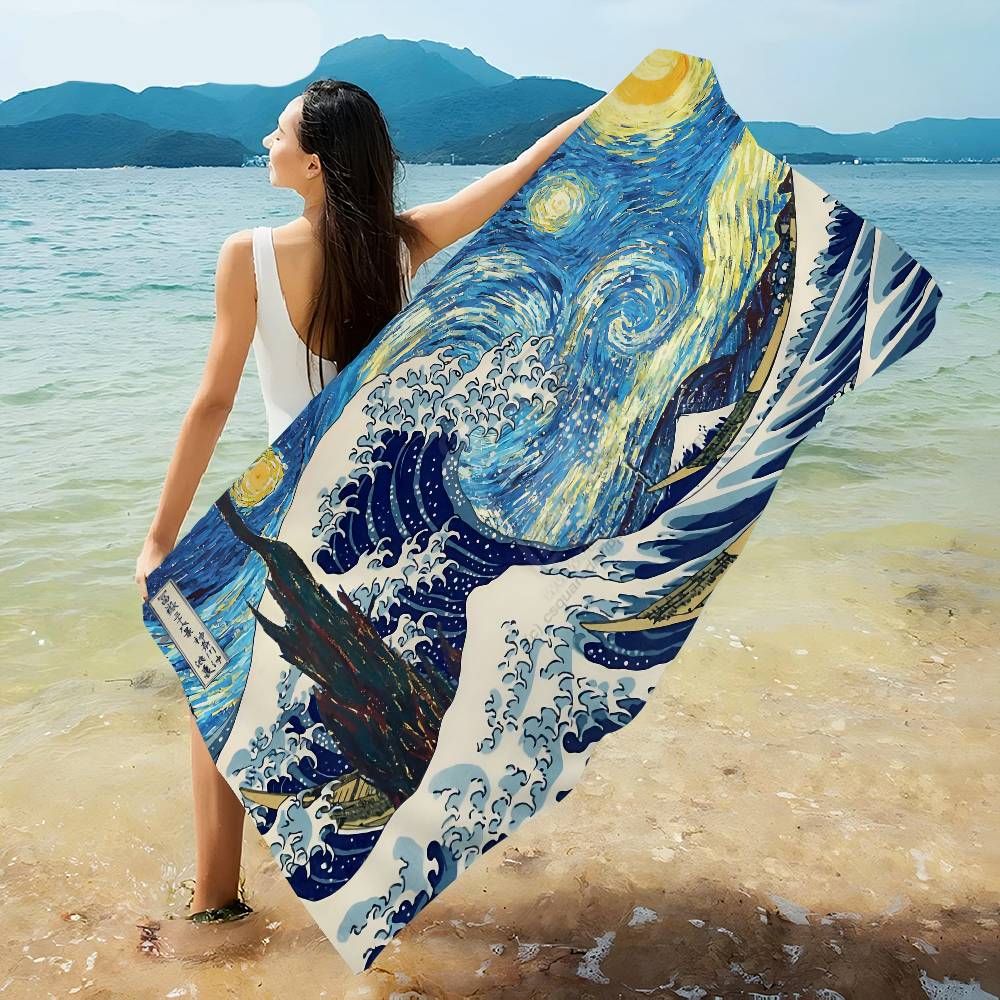 The Great Wave Off Kanagawa Microfiber Beach Towel Absorbent Quick Dry Soft Yoga Swimming Resort Mountain Climbing Towel