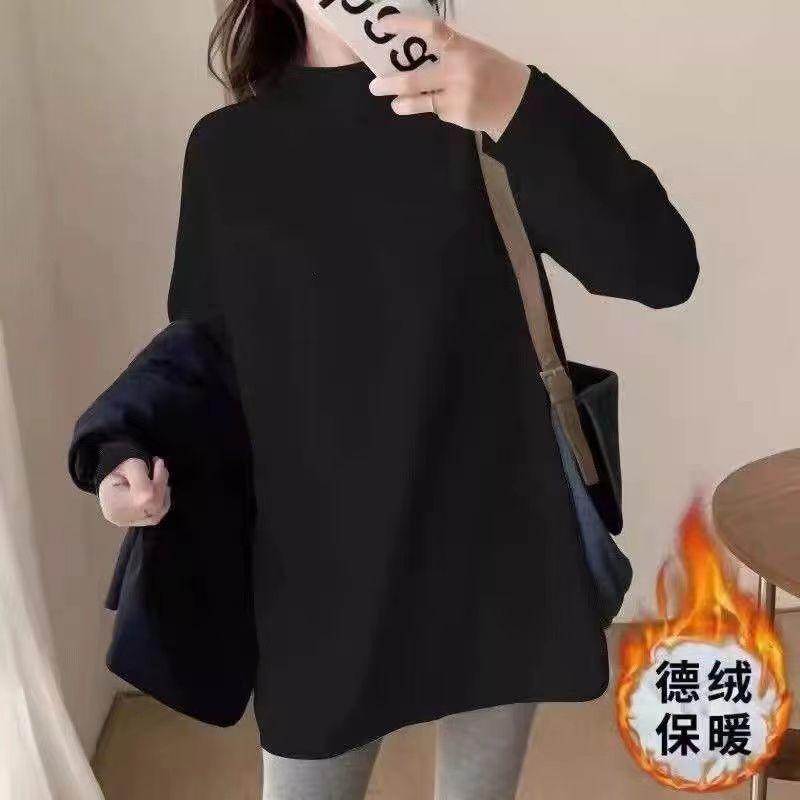 Long-sleeved T-shirt Women Mid-length Bottoming Shirt Half Turtleneck Spring and Autumn New Loose Korean Style Inner Top